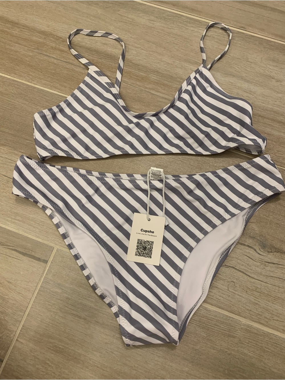 Cupshe White and Blue Striped Two-Piece Bikini
